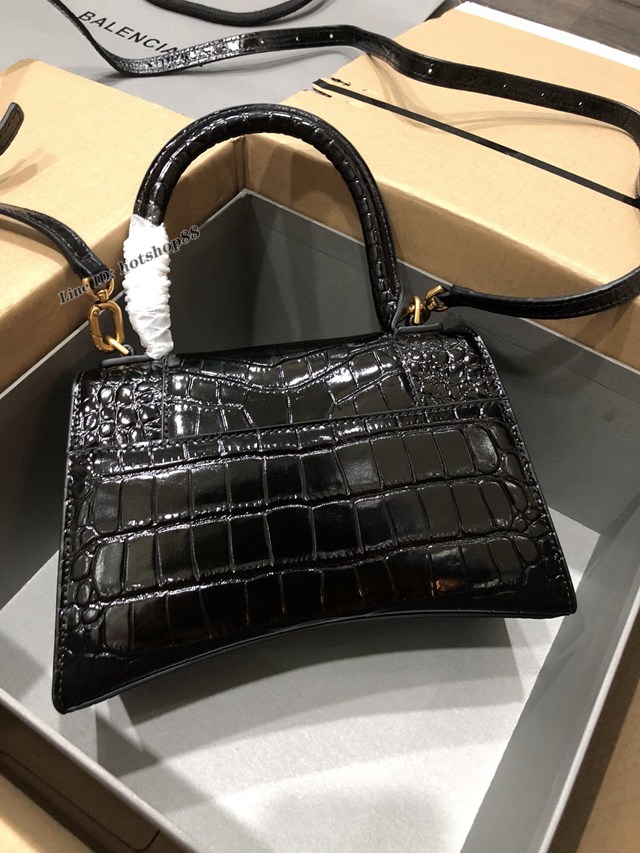 Balenciaga專櫃爆款小號手提女包 巴黎世家鱷魚黑色金扣Hourglass沙漏包 fyj1627